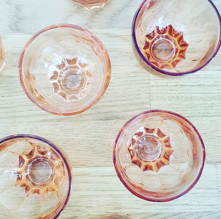 Set of 7 pale pink glasses