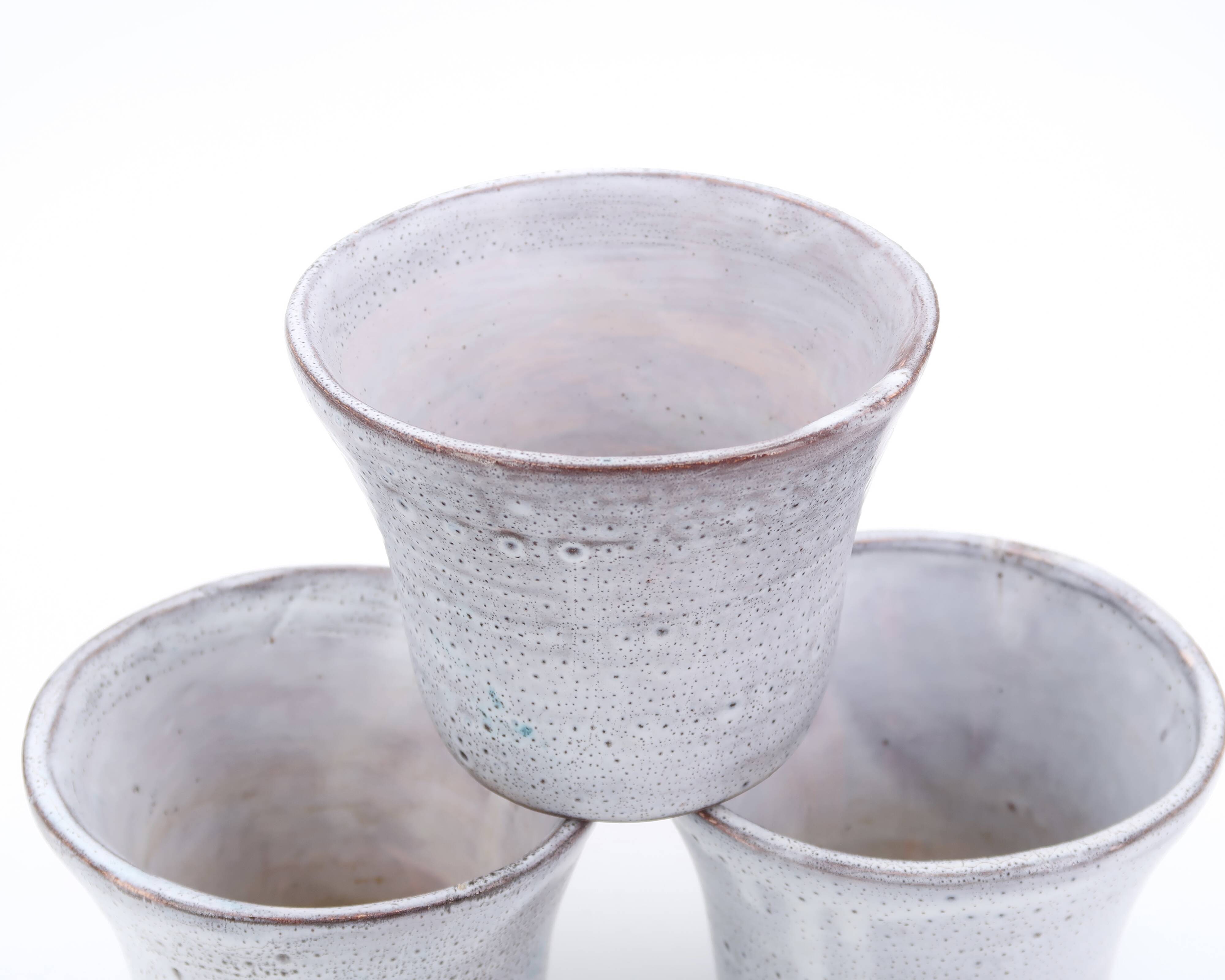 Set of 3 gray ceramic flower pots, Vallauris 1960s