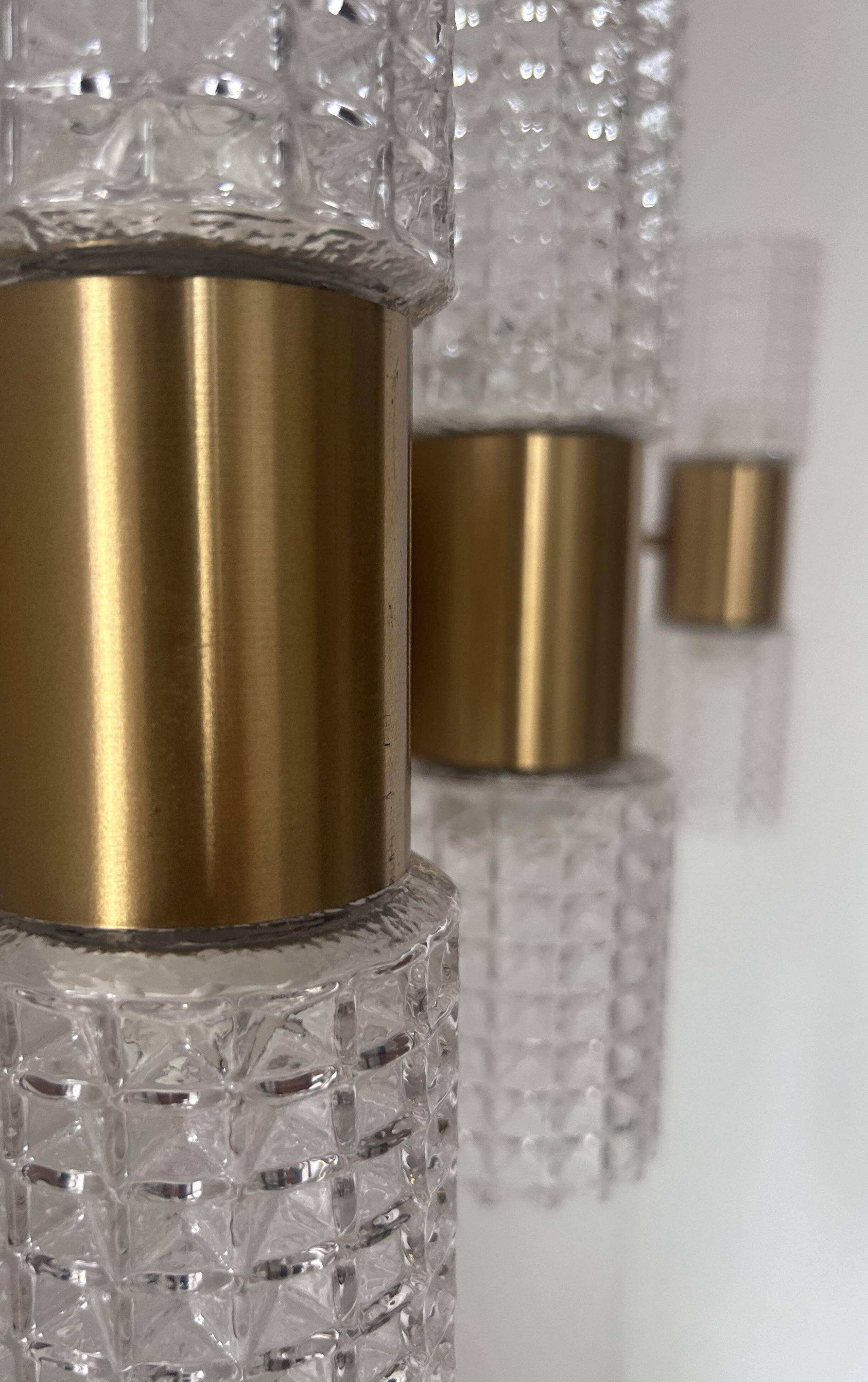 Pair of vintage wall lights, brass and molded glass, Sweden 1960s