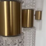 Paire d'applique vintage, laiton et verre moulé, Suède 1960