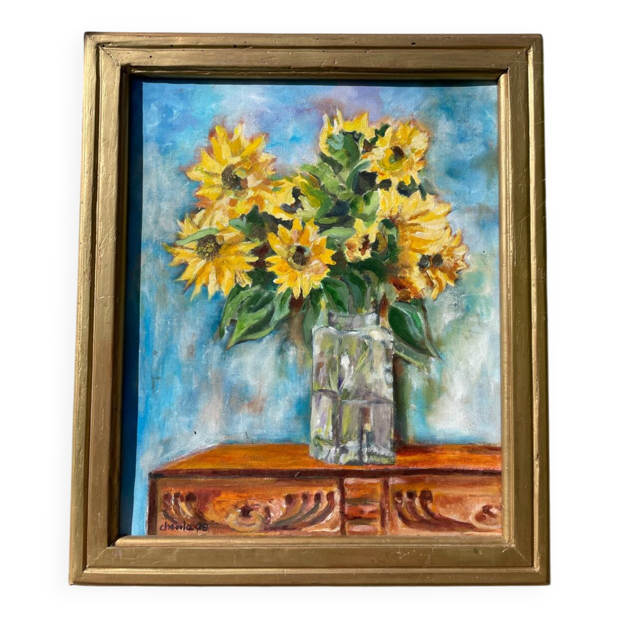 Painting bouquet of sunflowers oil on canvas
