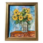 Tableau bouquet de tournesols huile sur toile