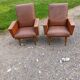 Paire de fauteuils vintage en skaï marron
