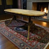 Vintage onyx coffee table with brass frame.