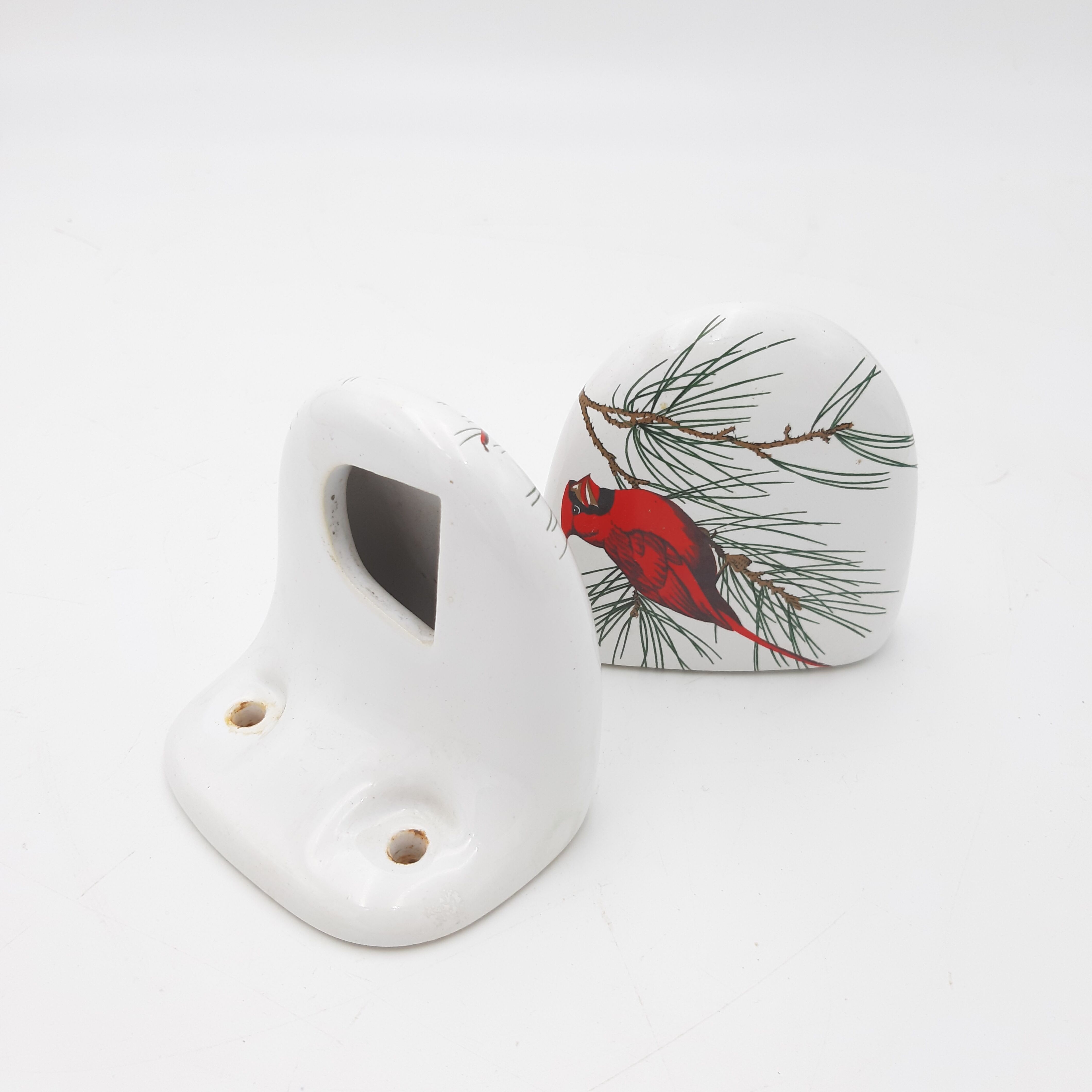 Poignées patères porcelaine oiseau rouge