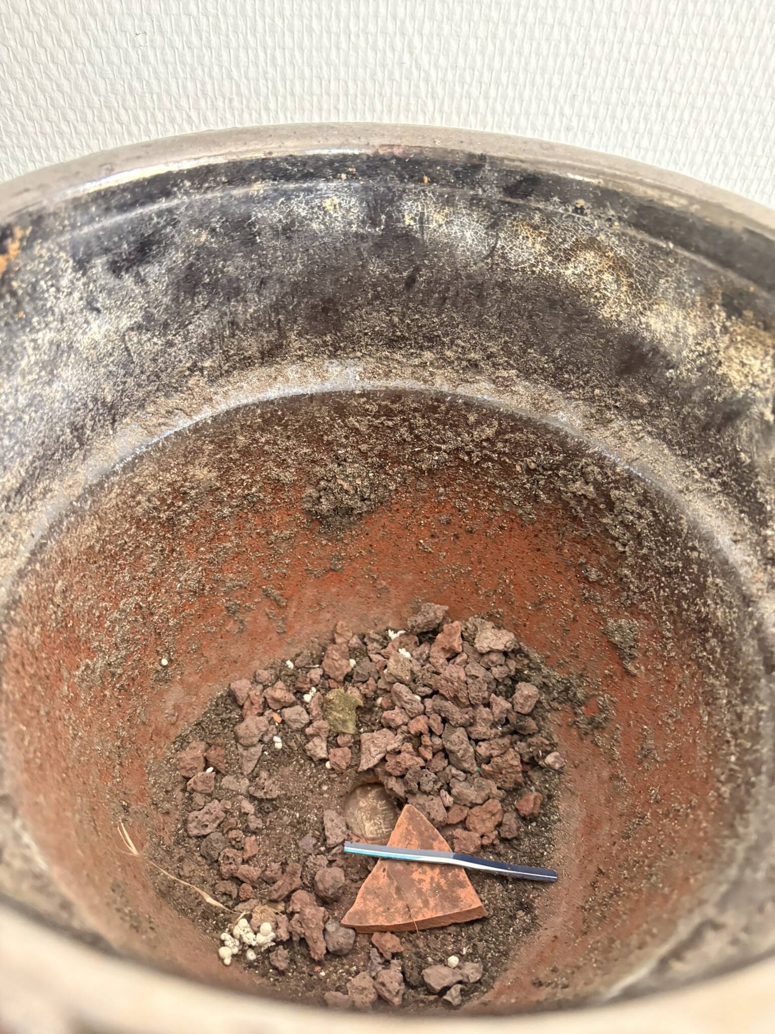 Vintage Red Black Metallic Terracotta Flower Pot