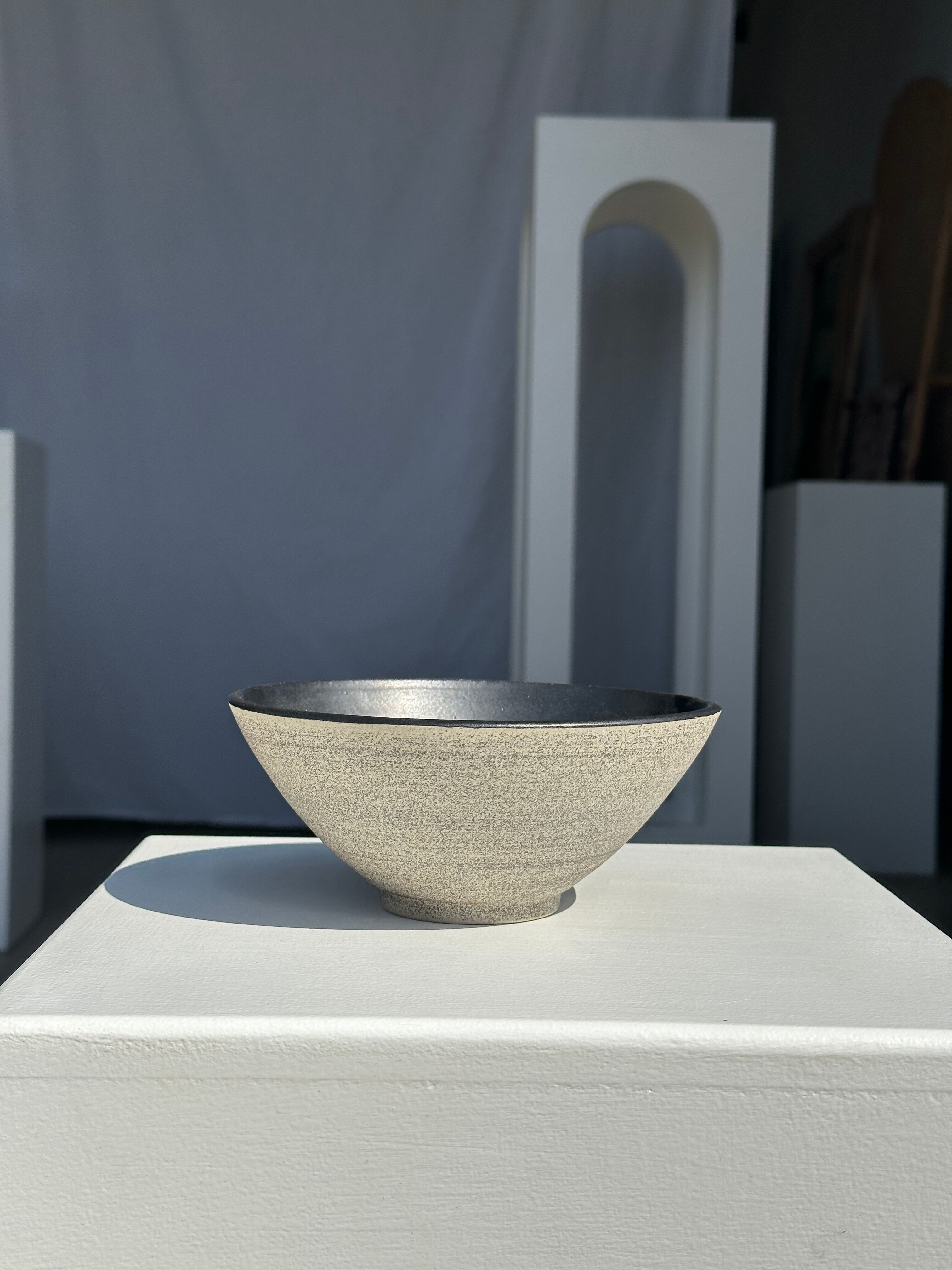 Duo of gray Indonesian ceramic bowls or salad bowls