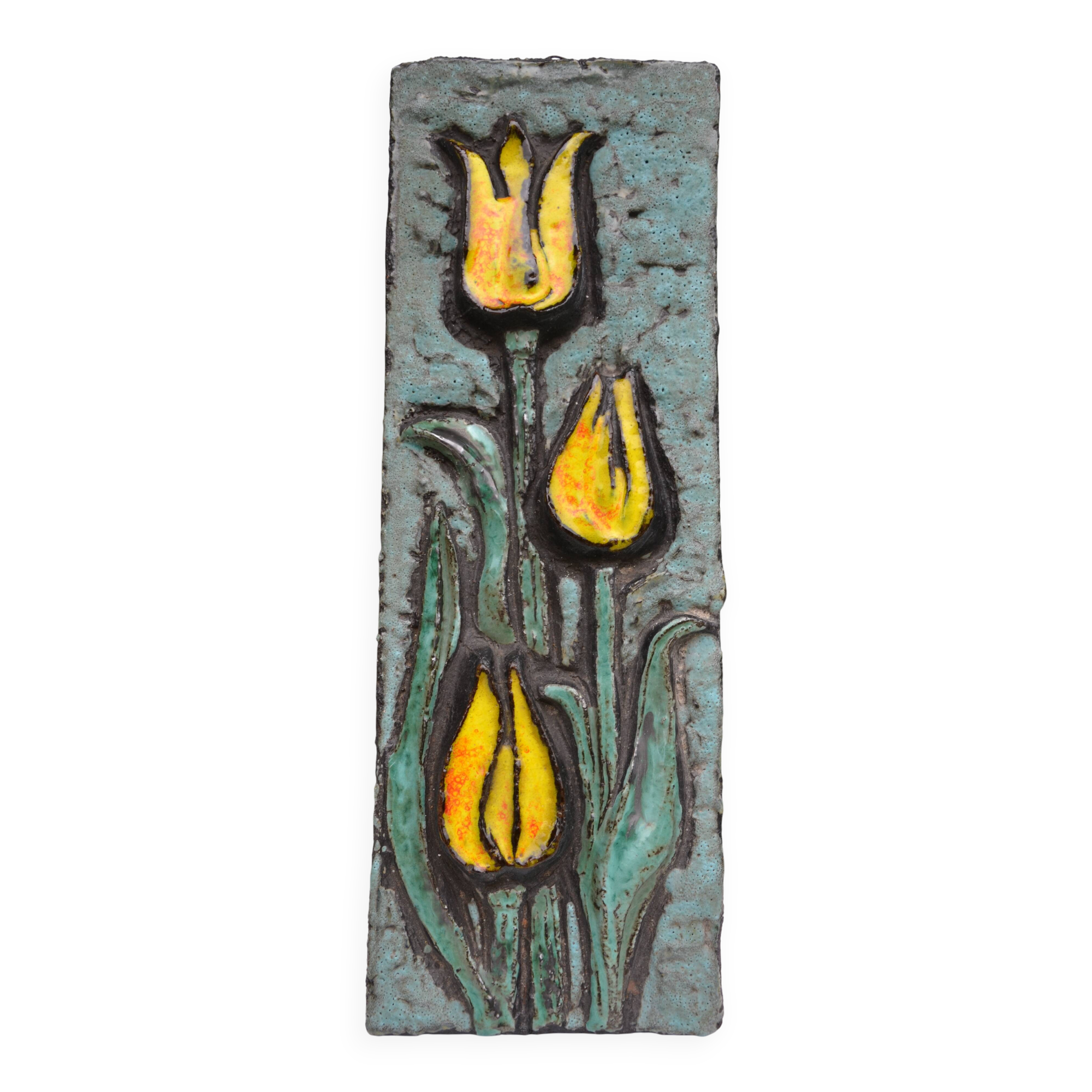 Plaque en céramique décor floral Ruscha