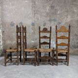 Set of 4 wooden and straw chairs