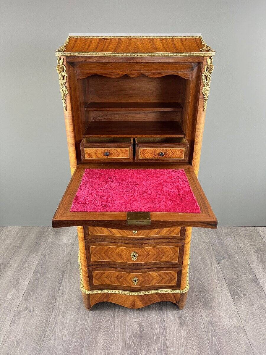 Marquetry Drop-Leaf Secretary, Louis XV Style, 19th Century