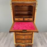 Marquetry Drop-Leaf Secretary, Louis XV Style, 19th Century