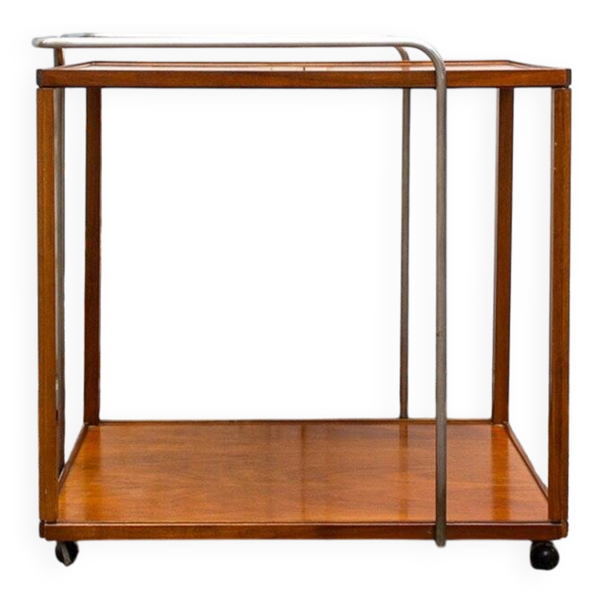 Wooden and chrome-plated metal bar cart, 1950s