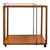 Chariot de bar en bois et métal chromé, années 50