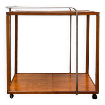 Chariot de bar en bois et métal chromé, années 50