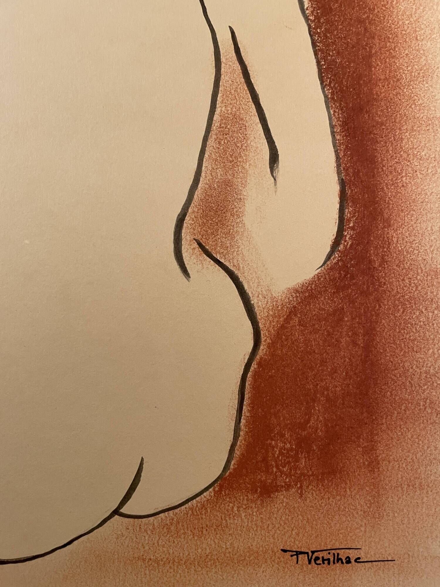 Signed painting in Chinese ink and art deco pastel, female portrait “the bath”