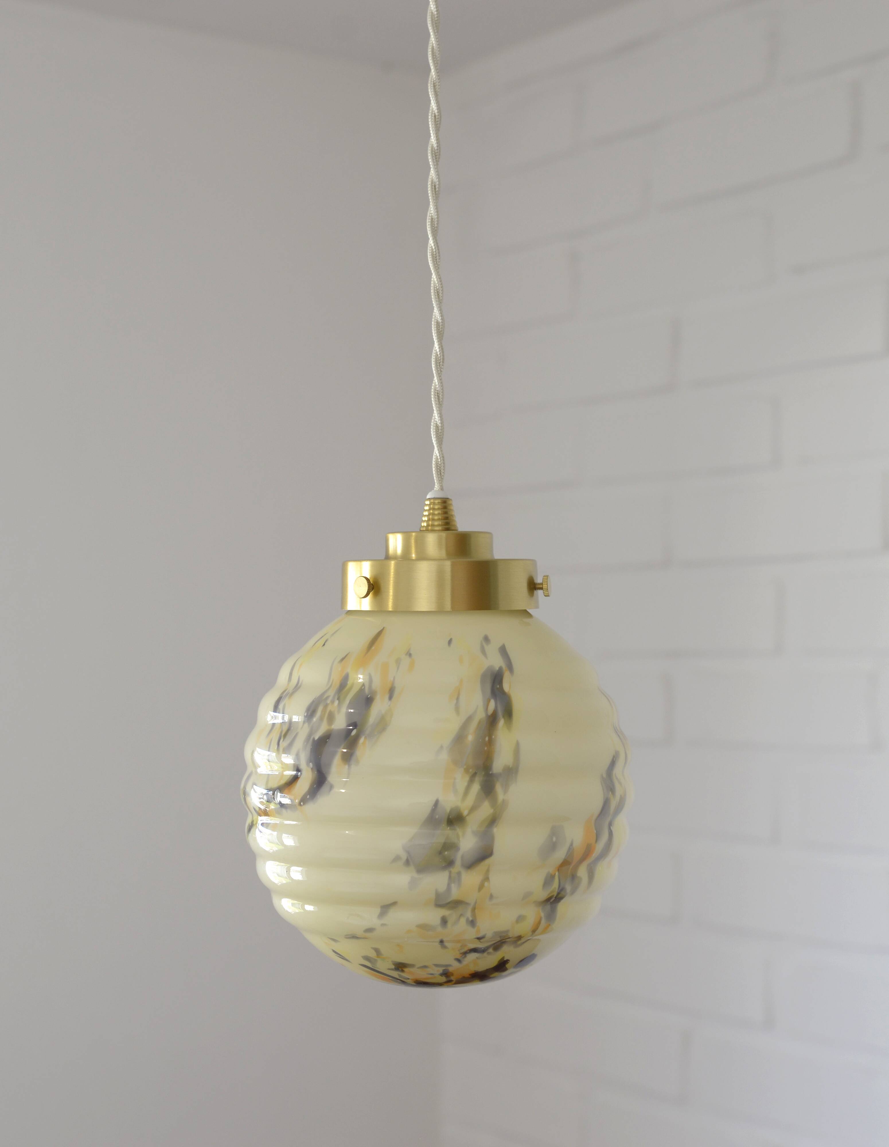 Art Deco redesign pendant lamp  / marbled glass antique hanging lamp