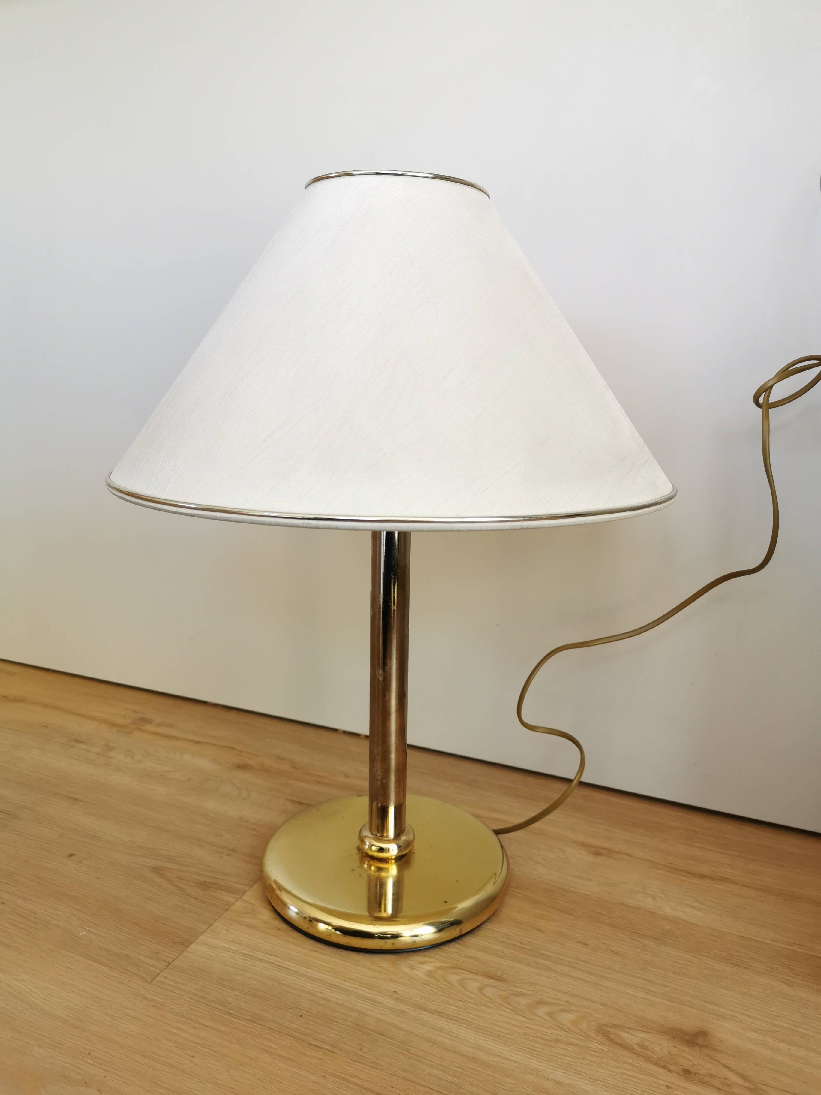 Vintage Brass Table Lamp with Fabric Shade, Mid-Century Bedside Light