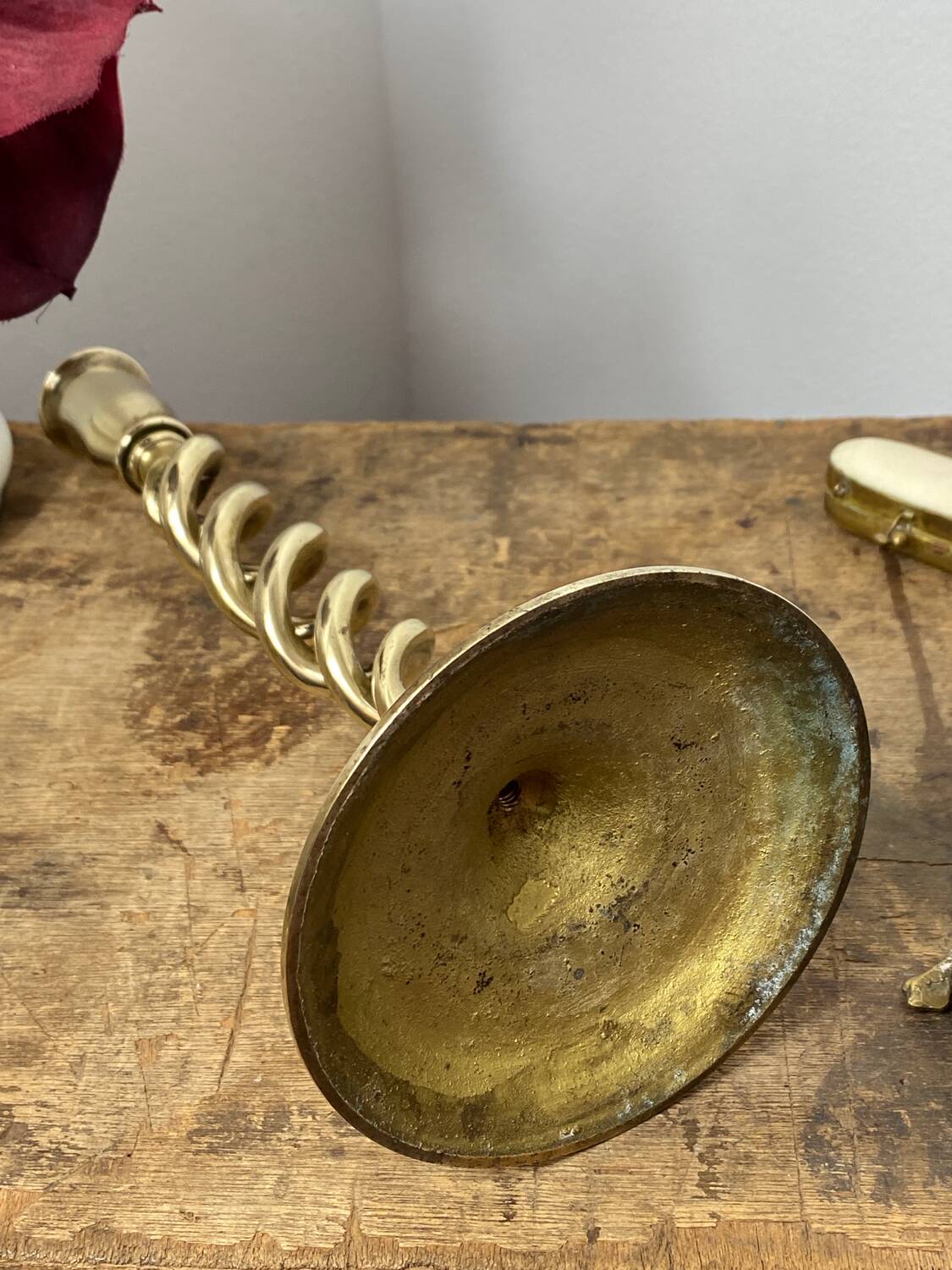 Twisted brass candle holder