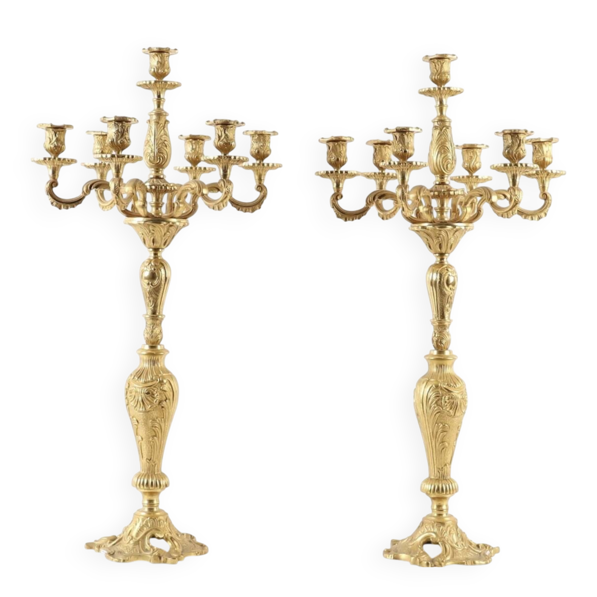 Pair of candelabra, in Louis XV style, in gilded bronze.