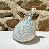 Signed ceramic hen and guinea fowl