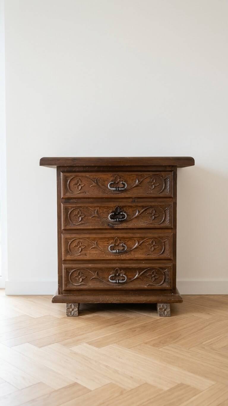 Rustic storage furniture set: 4 dark wood drawers