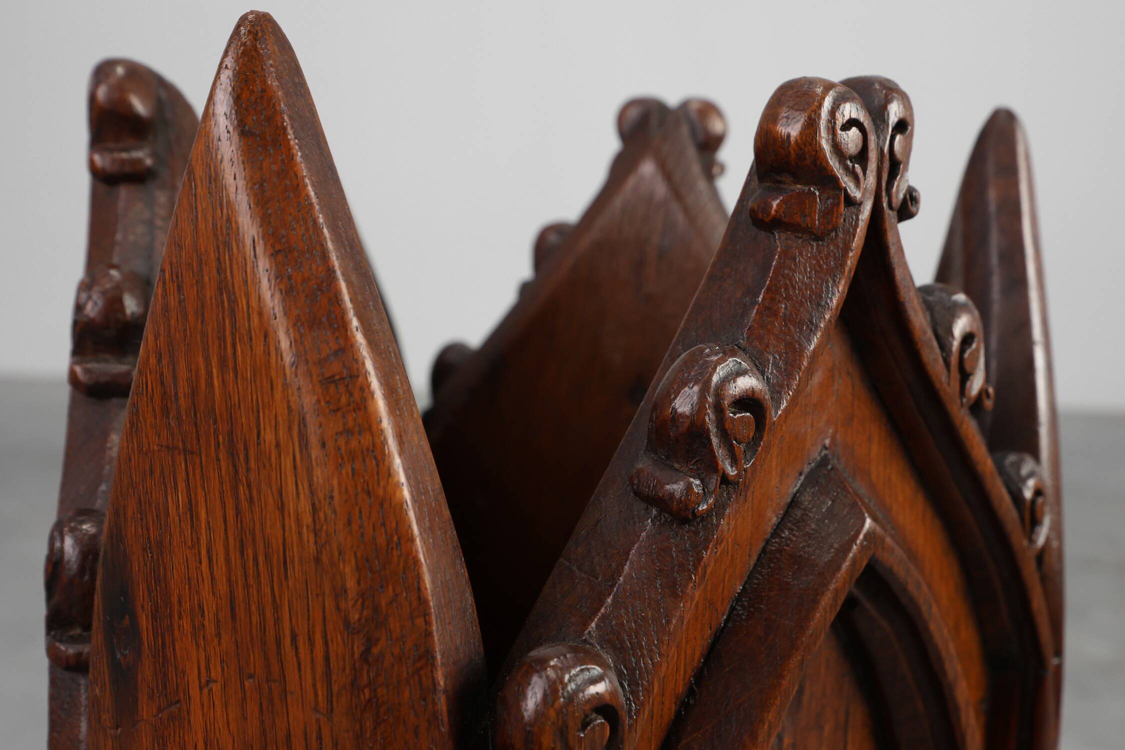 Neo-Gothic Oak Umbrella Stand with Sculptural Carving, France, 19th Century