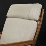 Mid-century modern Scandinavian mahogany armchair with French wicker by Bernt Petersen.