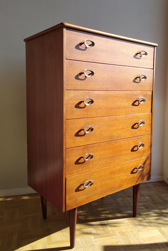 Commode haute à 6 tiroirs - teck - 1960