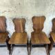 Set of six vintage brutalist wooden chairs.