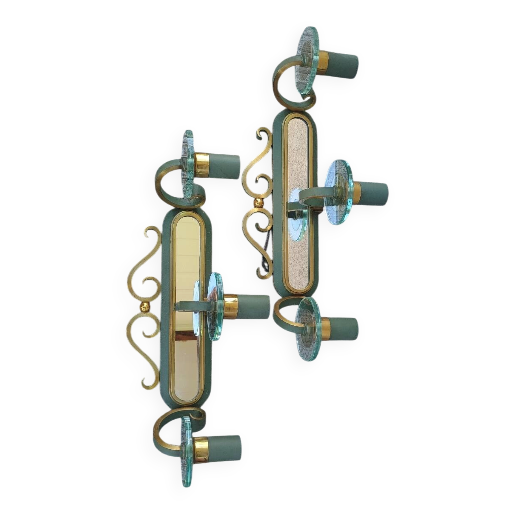 Art Deco luminaire pair of double wall sconces and mirror DLG SUBES AD