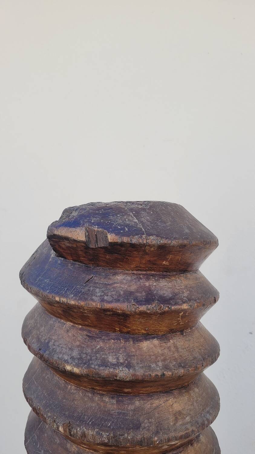 Old wooden press screw column 19th rustic folk art in oak