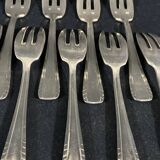 Suite de 12 fourchettes à dessert gâteaux en métal argenté design Vintage 1