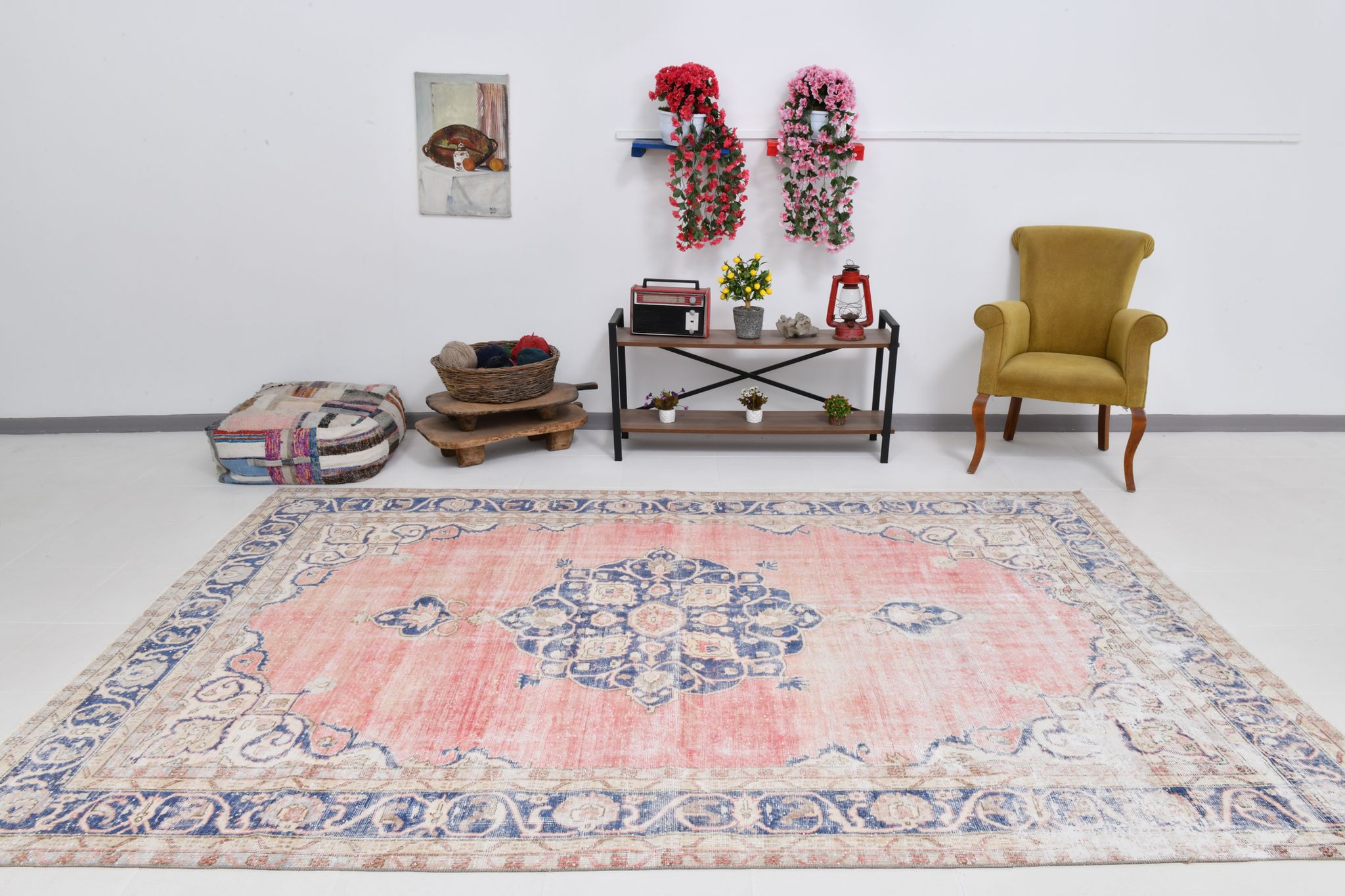 Navy blue vintage rug 317x220cm