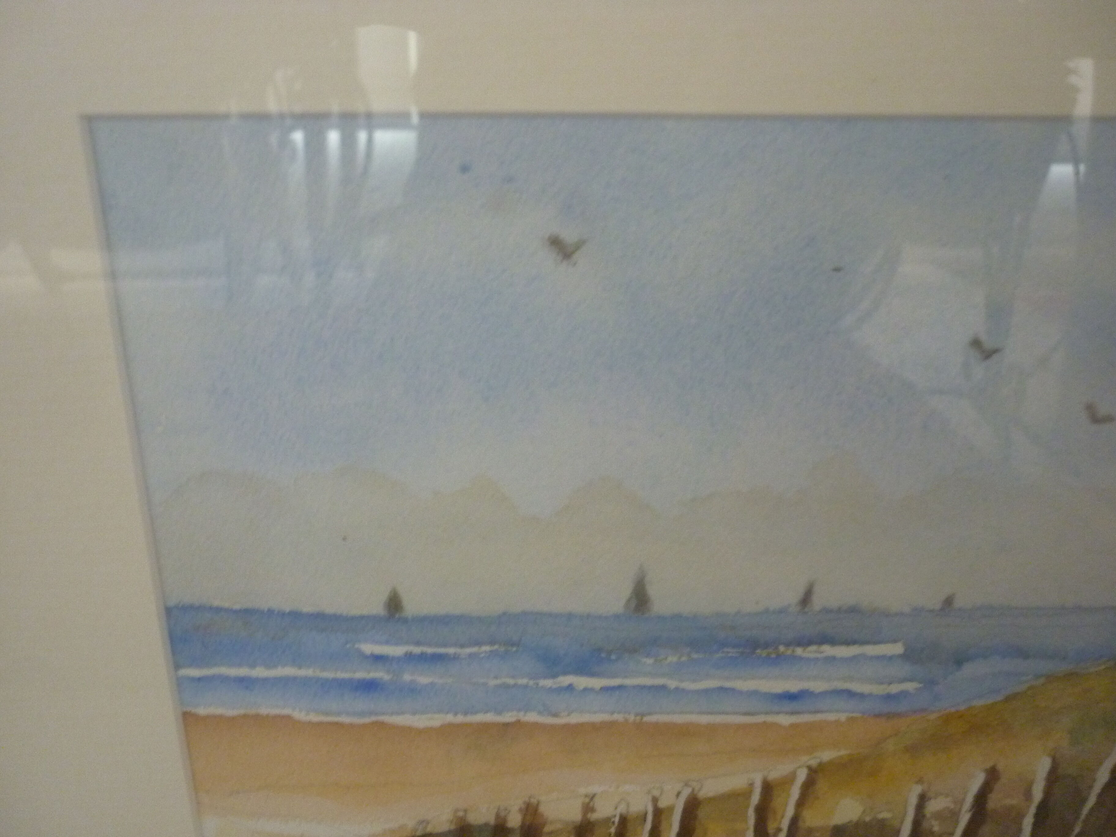 Watercolor painting by the sea boats