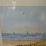 Watercolor painting by the sea boats