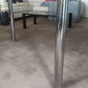 Dining table in chromed steel and smoked glass top, 1969
