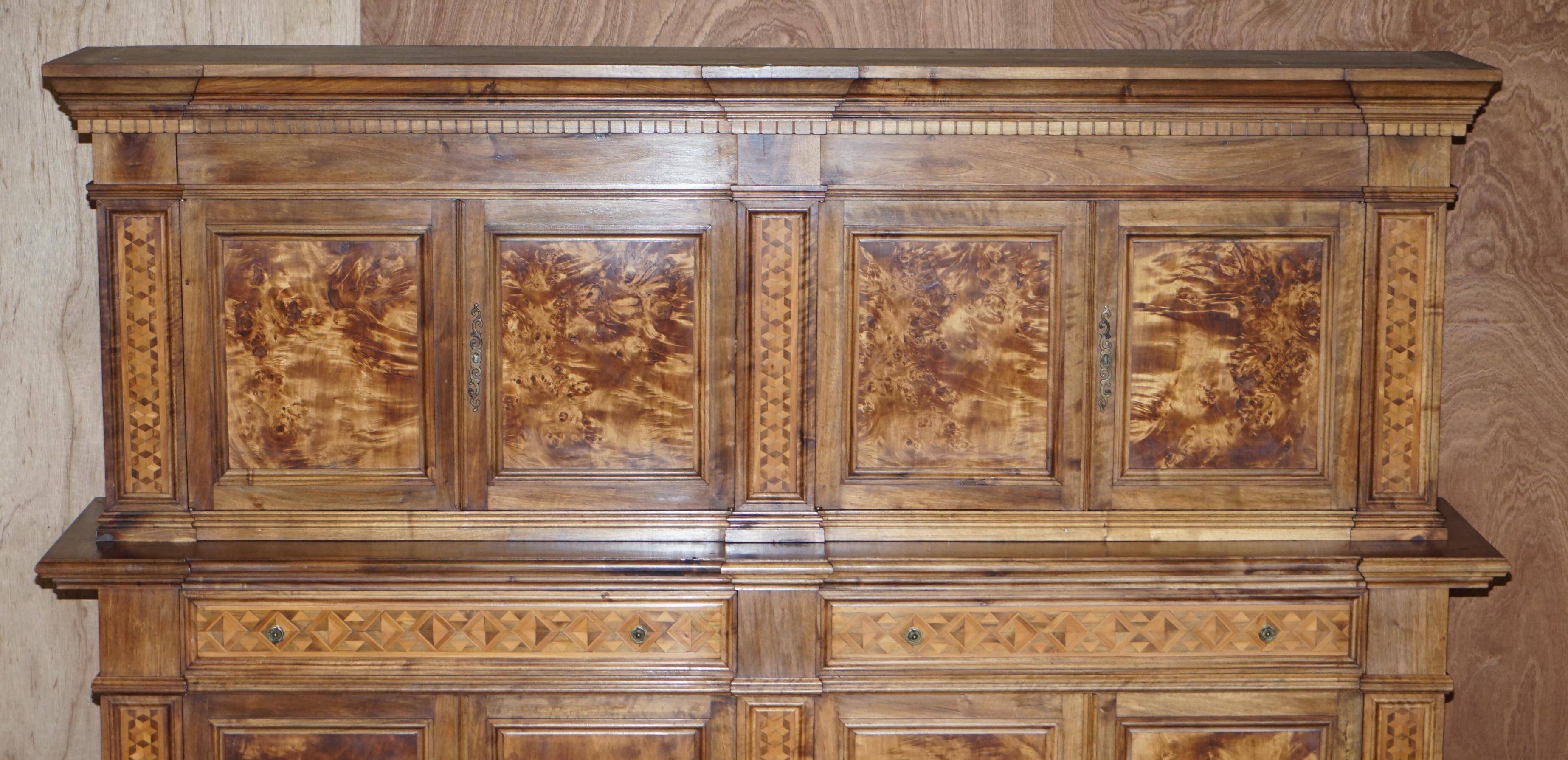 Italian Governess Buffet in Burr Pippy Oak with Geometric Marquetry
