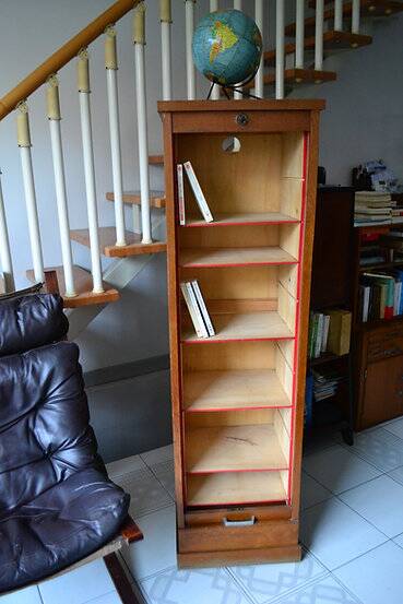 1950s curtain cabinet oak storage unit