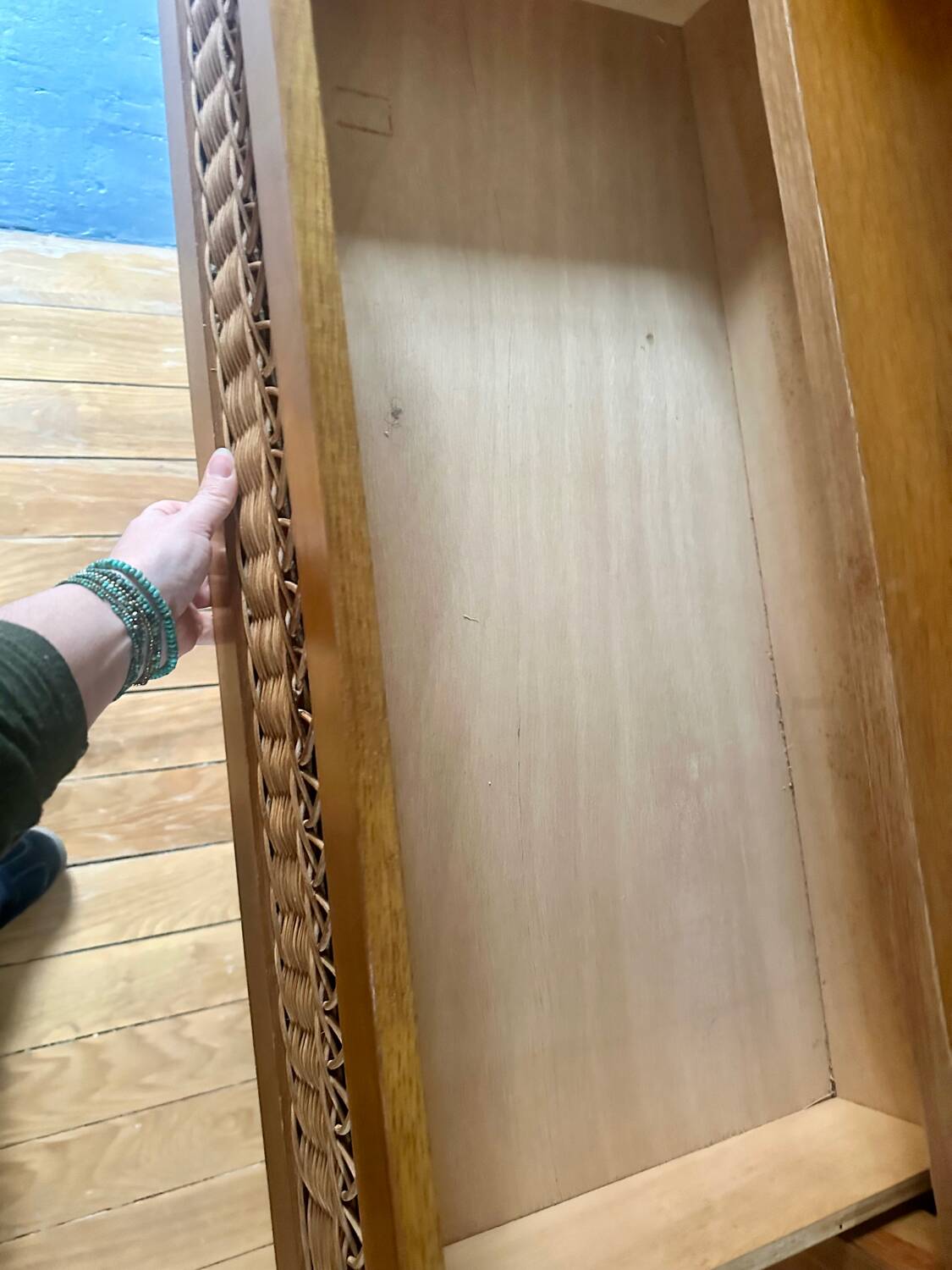 Vintage rattan and wood chest of drawers