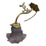 Antique art nouveau gilt bronze wall lamp + vintage blue glass tulip