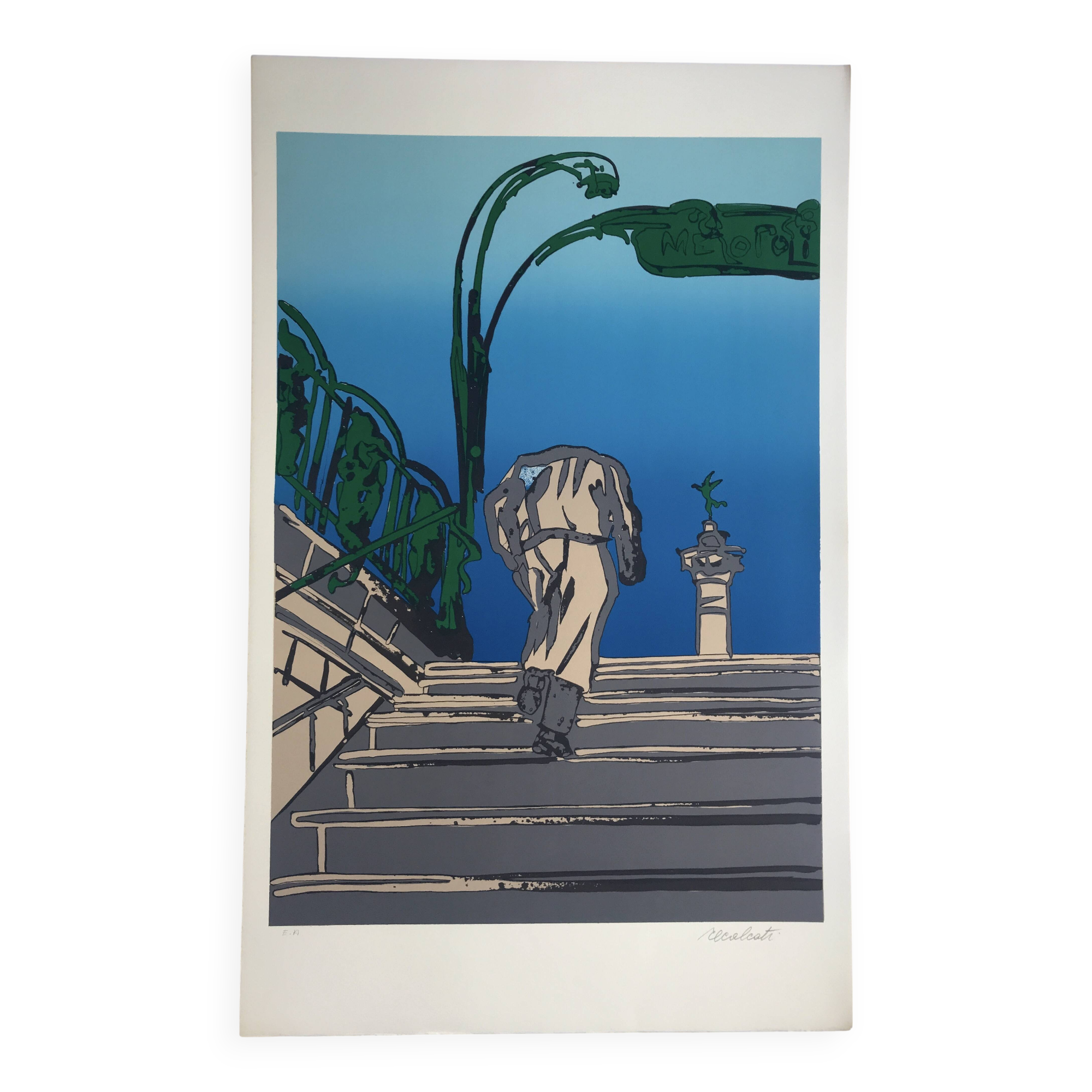 Antonio recalcati, untitled, 1974. original screenprint signed in pencil