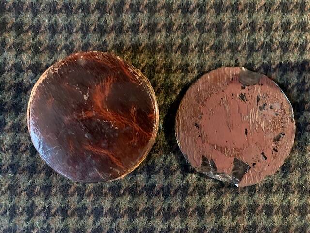 Very old round pocket mirror and leather case, 18th century