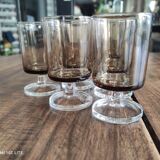 Set of 6 vintage sweet white wine glasses Luminarc smoked Sweden model