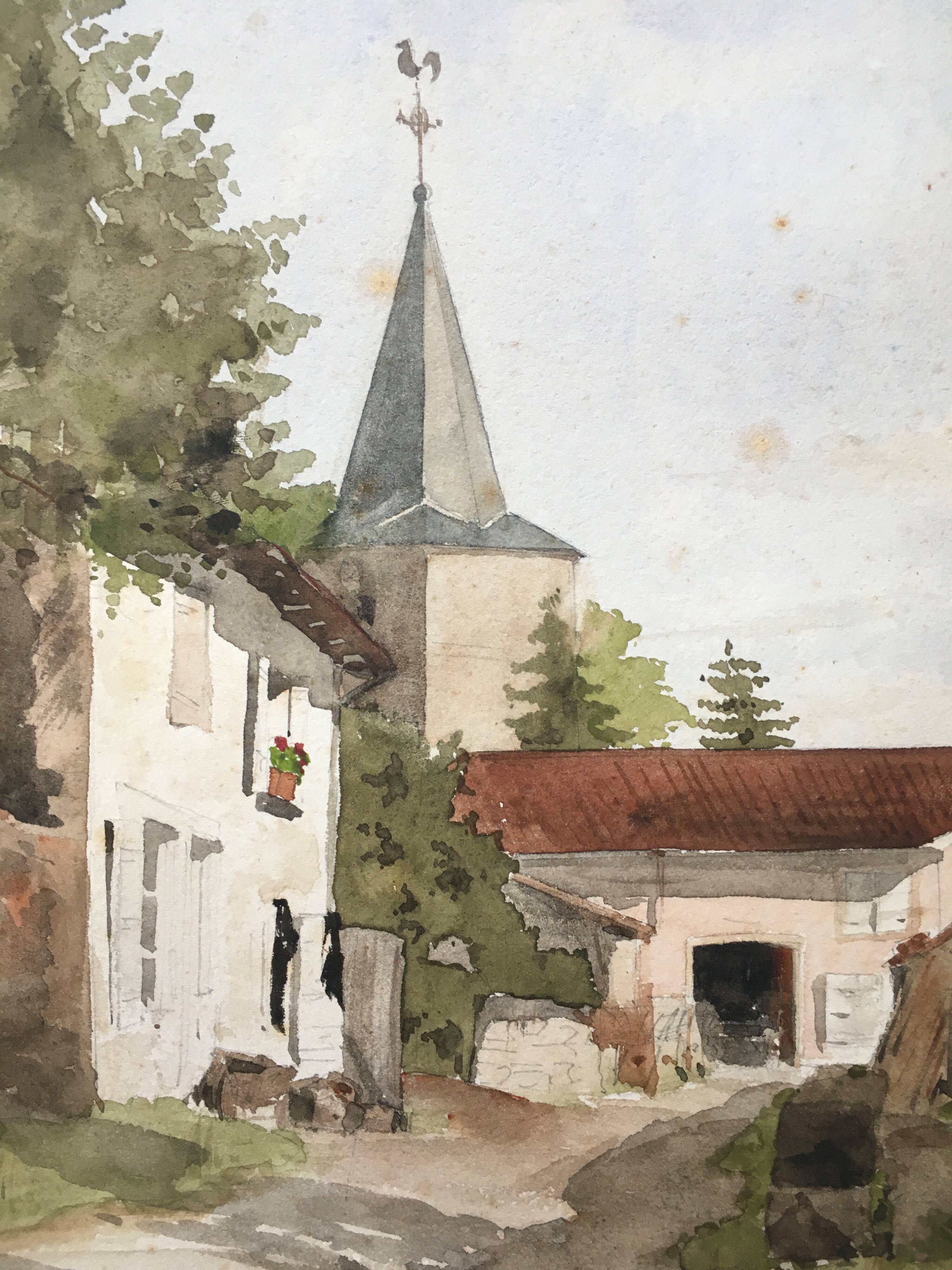 Table Aquarelle 1887: village entrance to "Damvillers" by Albert Julien