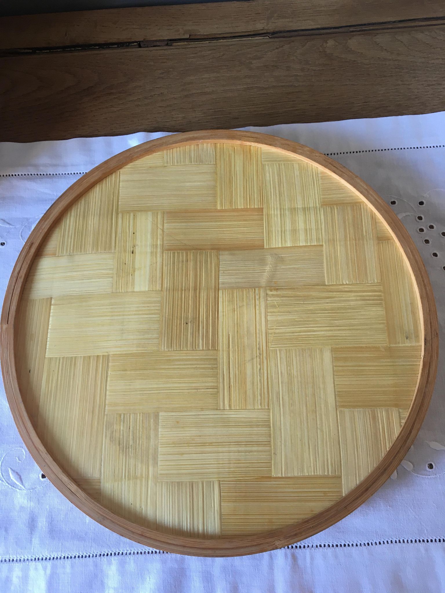 Vintage bamboo tray decorated with ferns and butterflies