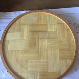 Vintage bamboo tray decorated with ferns and butterflies