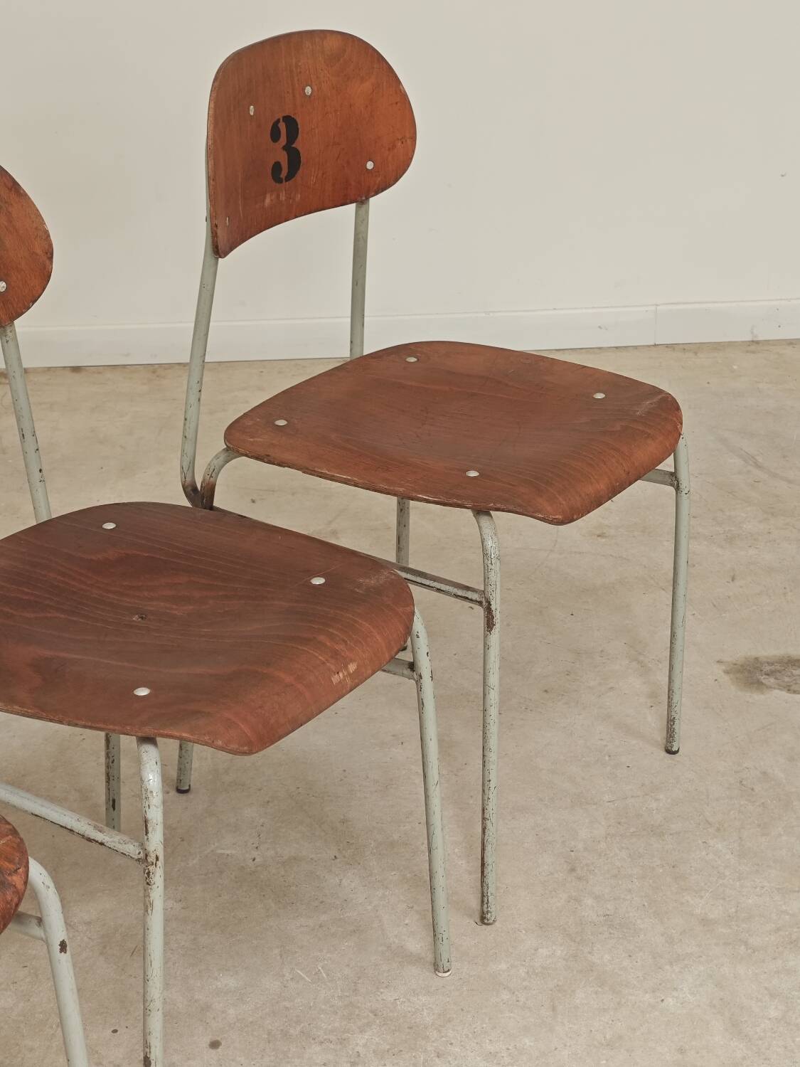 Set of 4 Czech school chairs in industrial style, 1960.