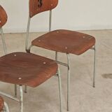 Set of 4 Czech school chairs in industrial style, 1960.