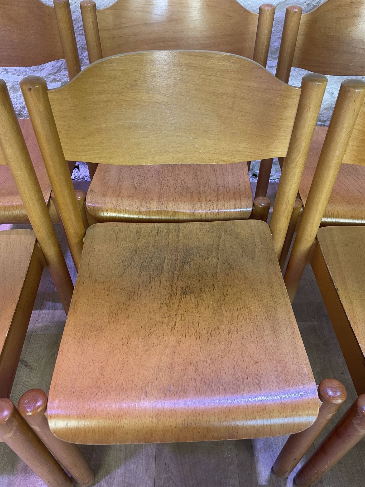 Set of 6 stackable vintage wooden chairs