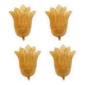 Set of Four Venetian Gold Graniglia “Leaf” Murano Glass Wall Sconcess